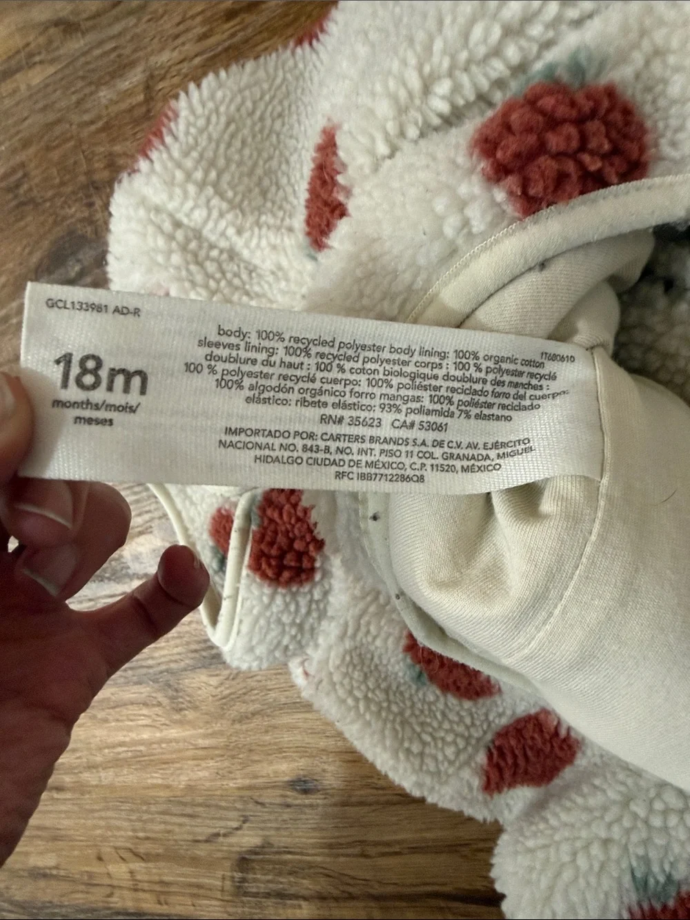 Carter's Little Planet Cream Sherpa Jacket with Red Apple Print - 18M
